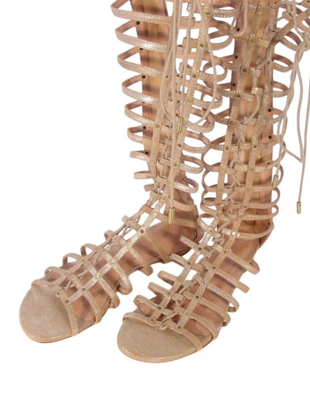 JOIE Falicia $425 NEW Gold Tall Lace Up Gladiator Sandals EU 39.5/US 9.5 - Picture 5 of 8